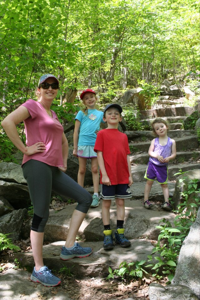 the family hiking on the Pine Hill Trail at Wachusett Mountain